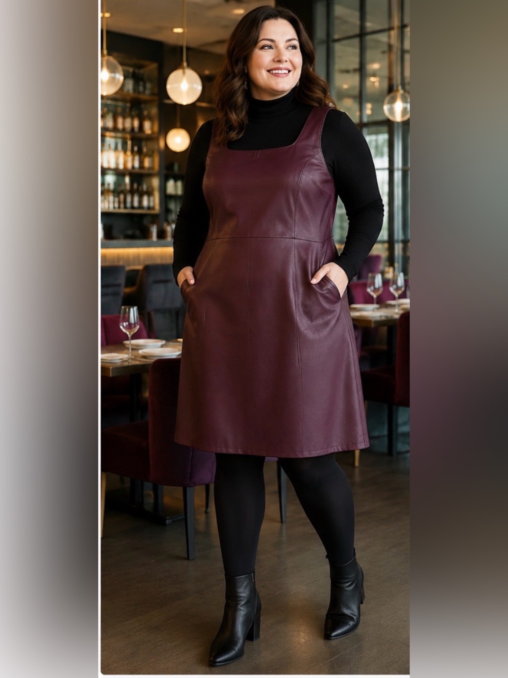 Title: Addition Elle Montréal 1980 Plum Faux Leather Pinafore Dress Size 18 / 3X